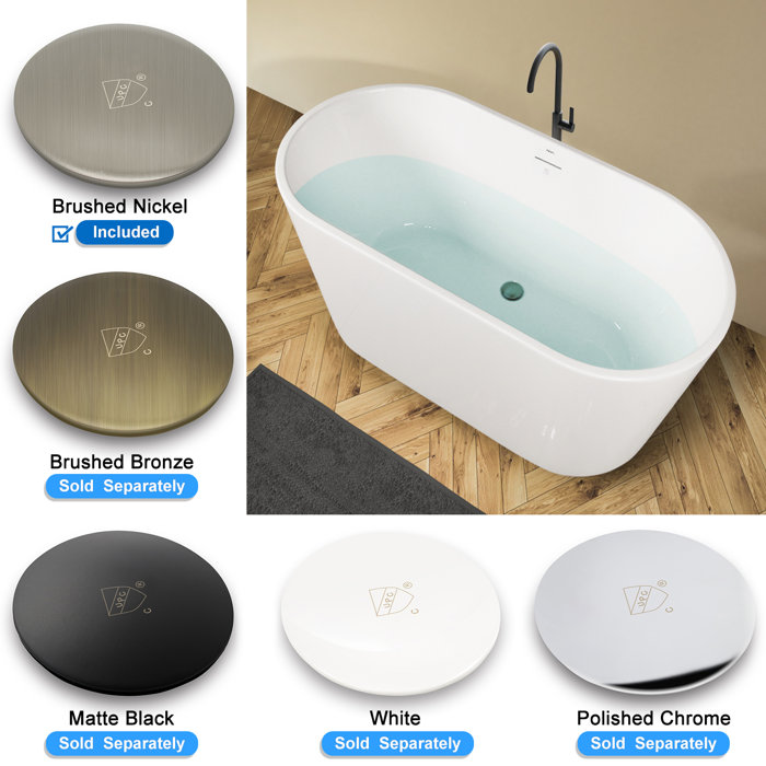 FerdY Bali 47.2'' x 25.6'' Freestanding Soaking Acrylic Bathtub Wayfair